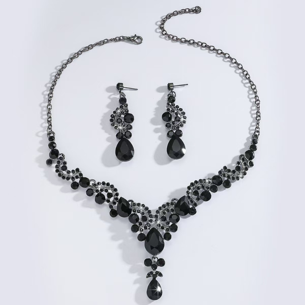 Rhinestone Teardrop Bridal Necklace and Earring Set