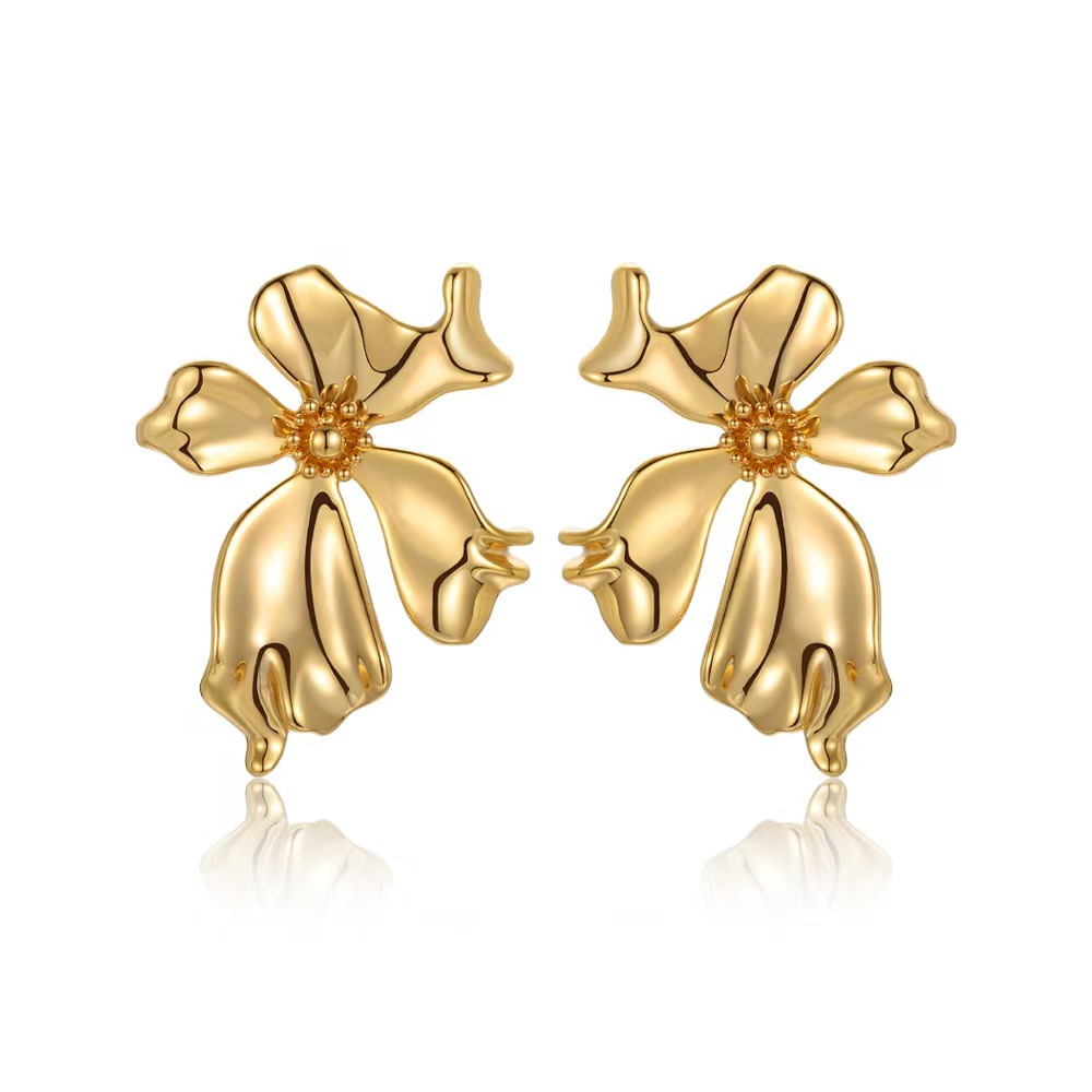 Bold Retro Metal Floral Earrings