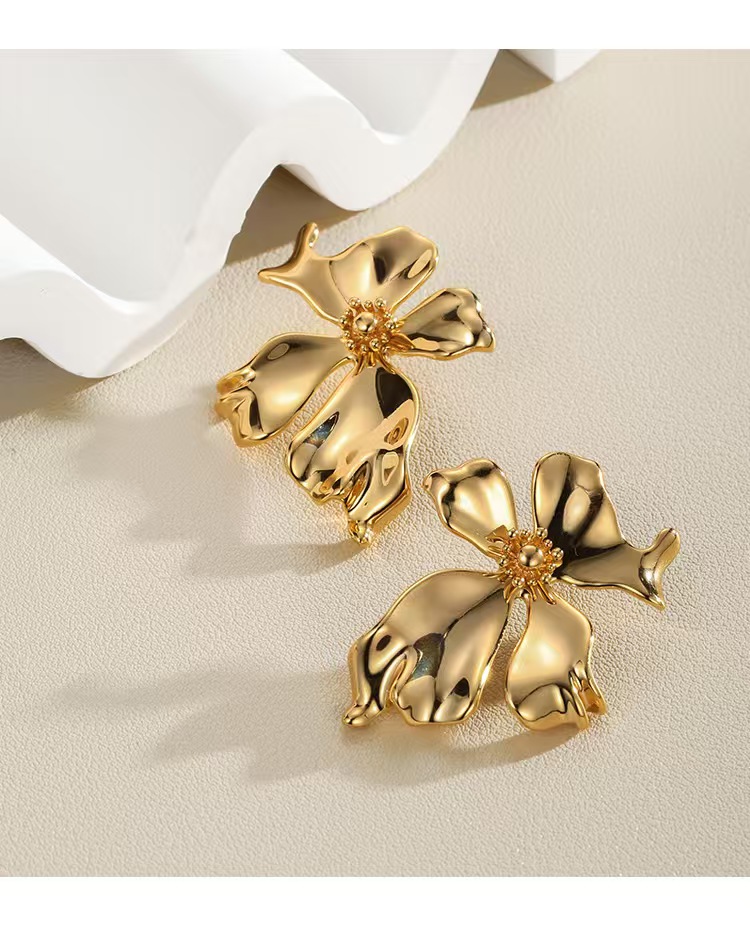 Bold Retro Metal Floral Earrings