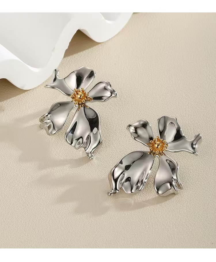 Bold Retro Metal Floral Earrings