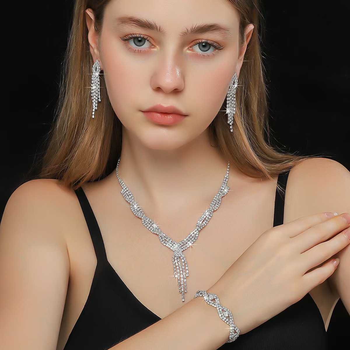 Clawed Chain Rhinestone Jewelry Set