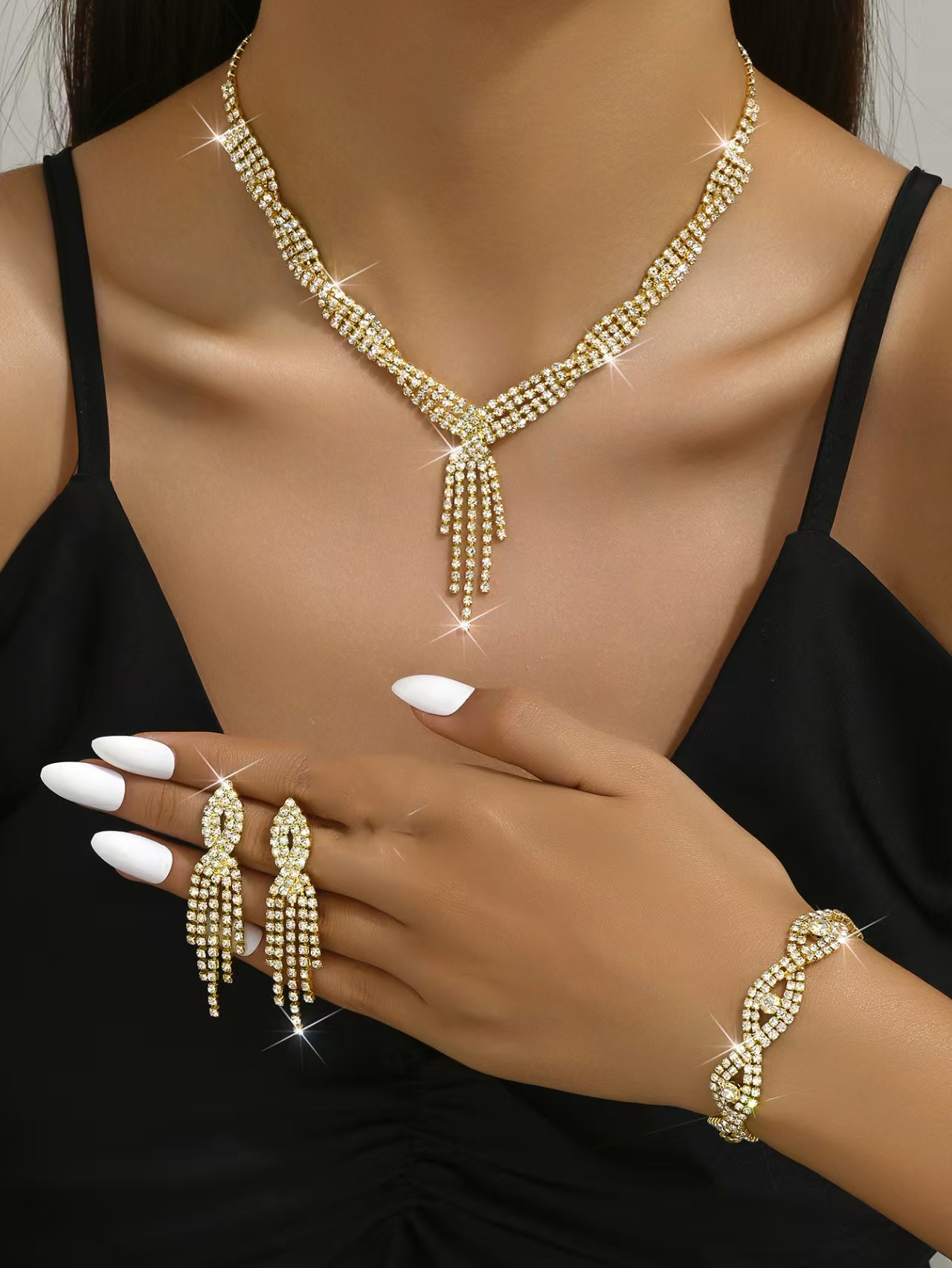 Clawed Chain Rhinestone Jewelry Set