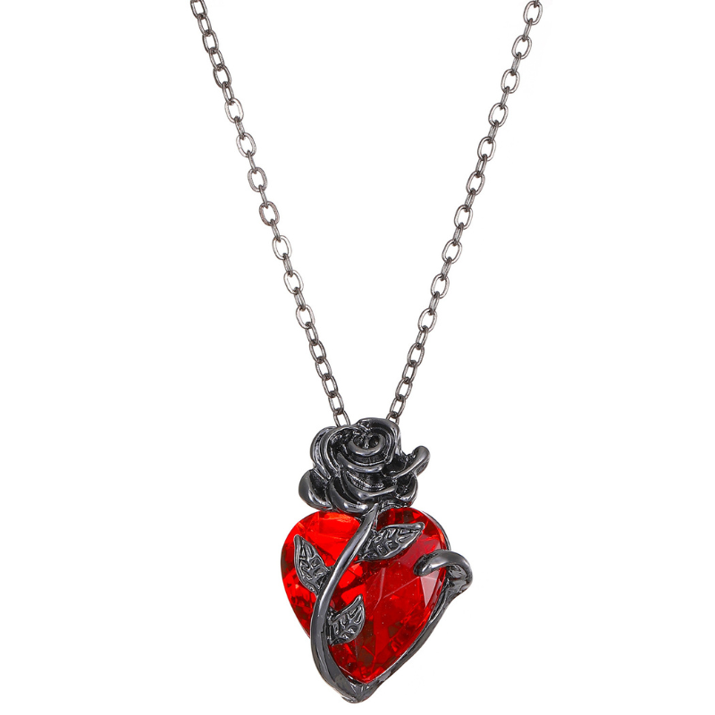 European and American-inspired dark gothic rose necklace