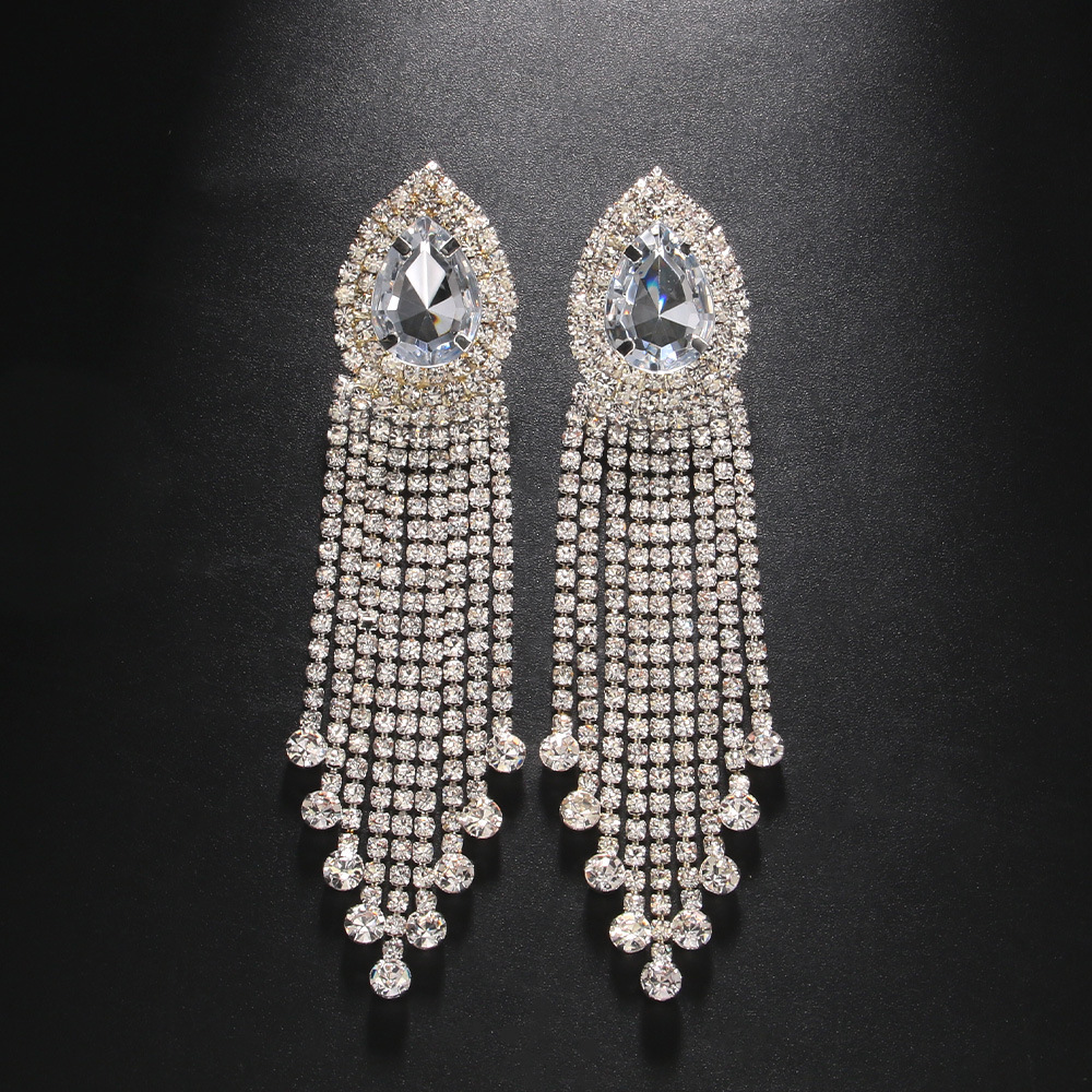 Popular Geometric Oval Tassel Drop Earrings - Silver, Minimalist Style