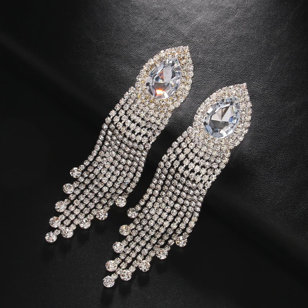 Popular Geometric Oval Tassel Drop Earrings - Silver, Minimalist Style