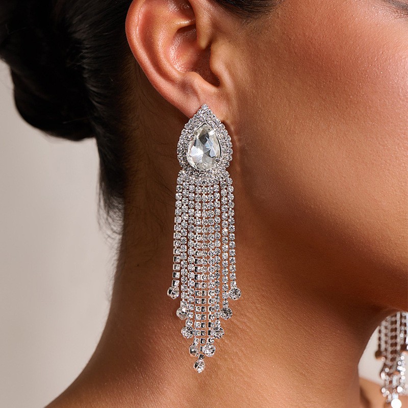 Popular Geometric Oval Tassel Drop Earrings - Silver, Minimalist Style