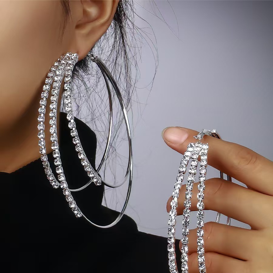 Geometric Hoop Earrings Asymmetrical Crystal-Studded Design Gold & Silver Alloy Artisan Statement