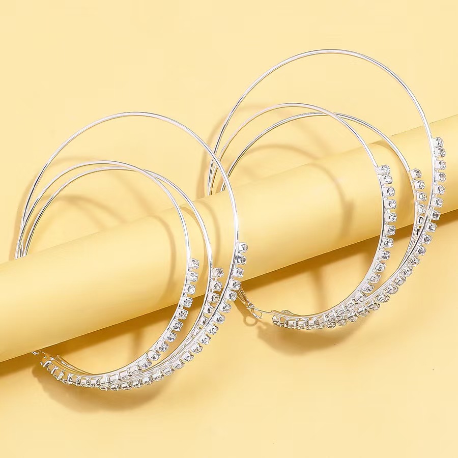 Geometric Hoop Earrings Asymmetrical Crystal-Studded Design Gold & Silver Alloy Artisan Statement