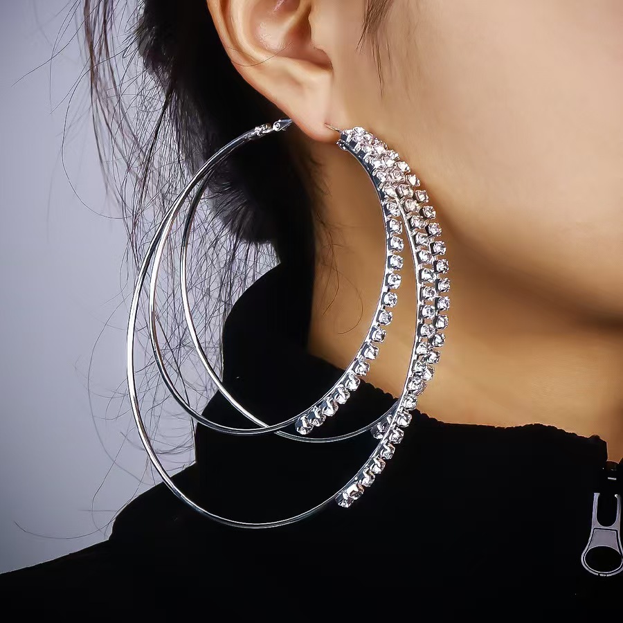 Geometric Hoop Earrings Asymmetrical Crystal-Studded Design Gold & Silver Alloy Artisan Statement