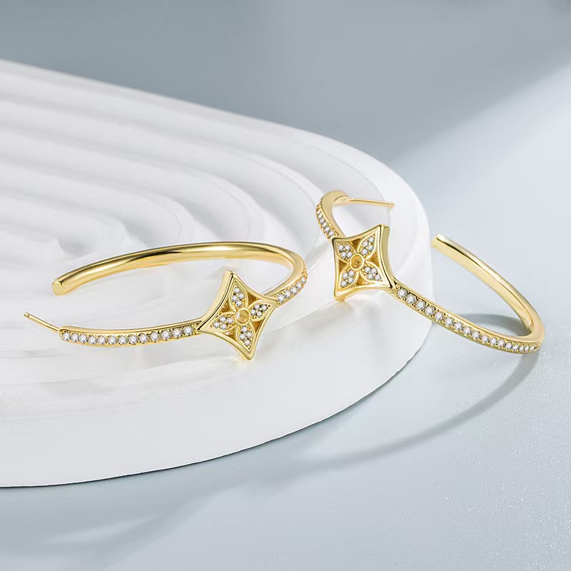 Copper Base Full Crystal Four-Leaf Clover Hoop Earrings