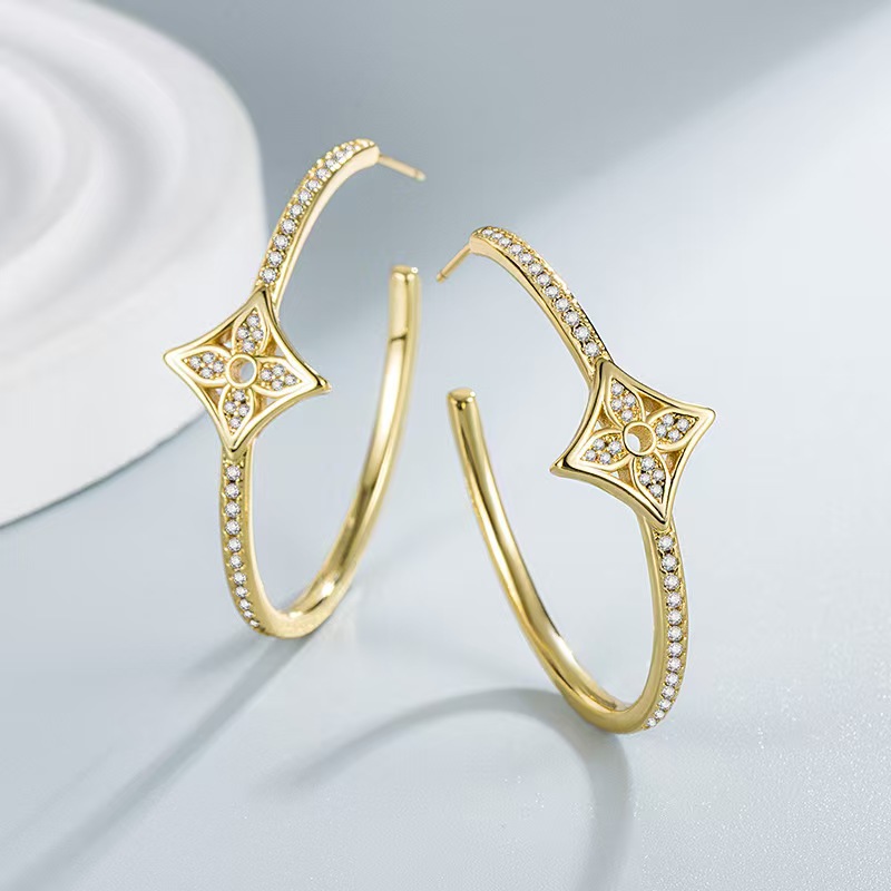 Copper Base Full Crystal Four-Leaf Clover Hoop Earrings