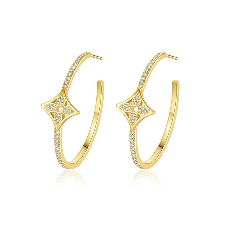 Copper Base Full Crystal Four-Leaf Clover Hoop Earrings